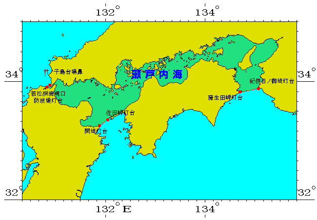 瀬戸内海(内水)と他の海域との境界図