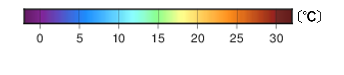 海面水温の凡例。温度帯の色分けを示しています。