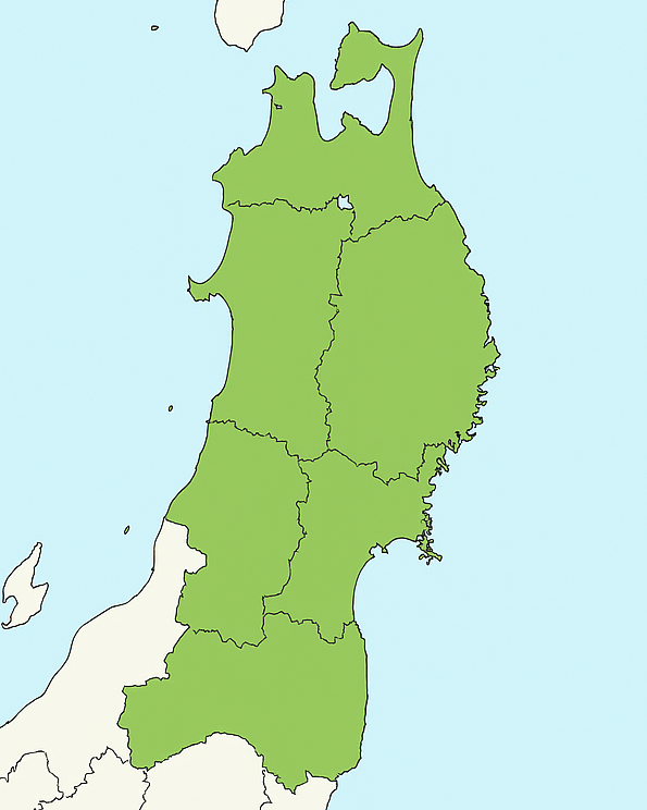 東北地方の白地図（港プロット付き）