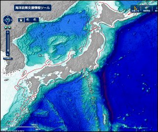 日本周辺の海底地形と領海線