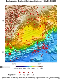 浅発地震震央分布のイメージ